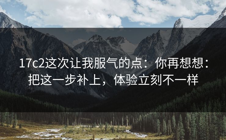 17c2这次让我服气的点：你再想想：把这一步补上，体验立刻不一样