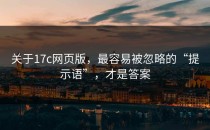 关于17c网页版，最容易被忽略的“提示语”，才是答案