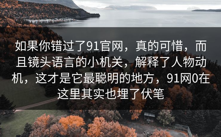 如果你错过了91官网，真的可惜，而且镜头语言的小机关，解释了人物动机，这才是它最聪明的地方，91网0在这里其实也埋了伏笔